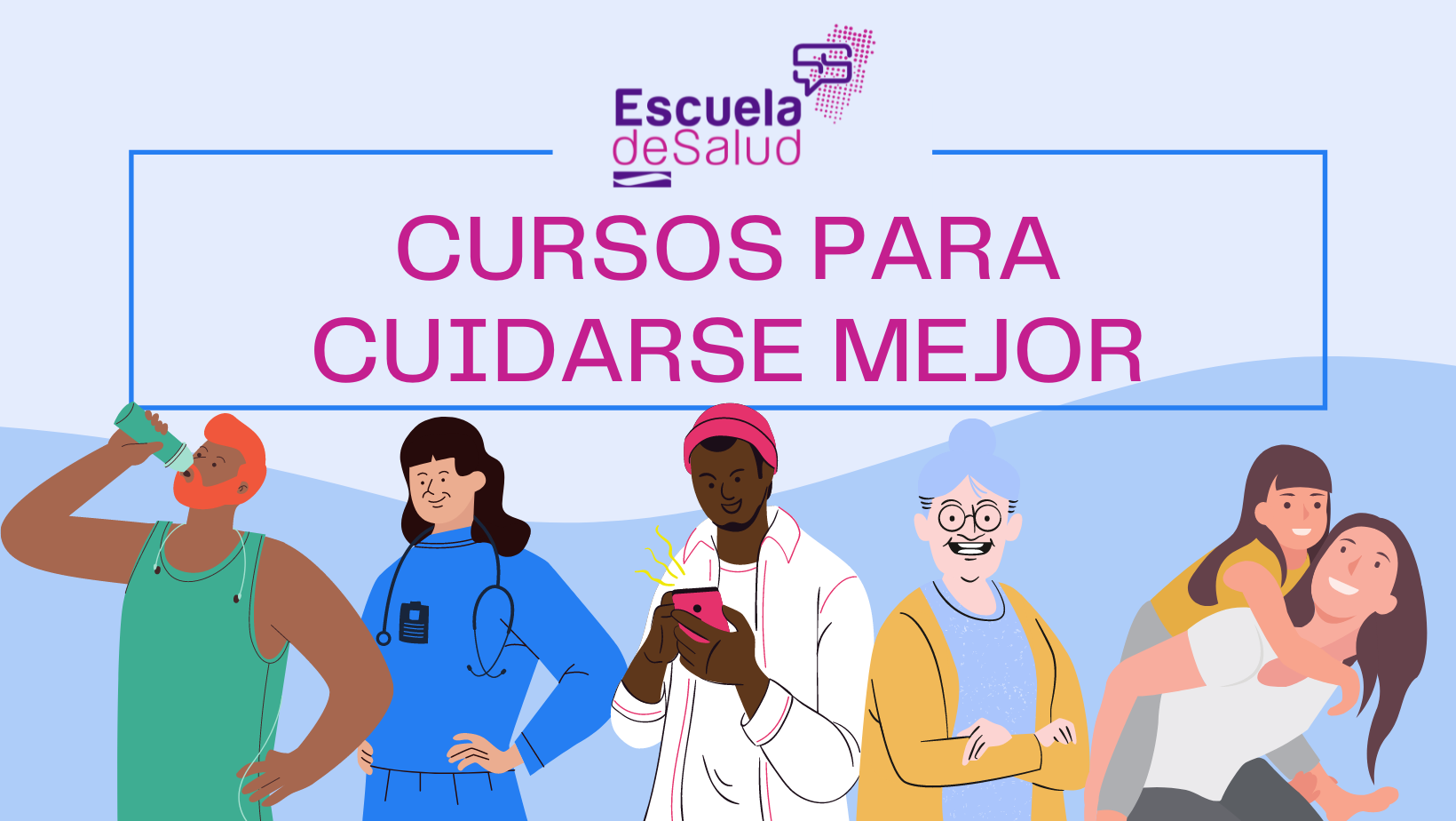 Ciudadanos y sanitarios felices y el lema Cursos Para Cuidarse Mejor